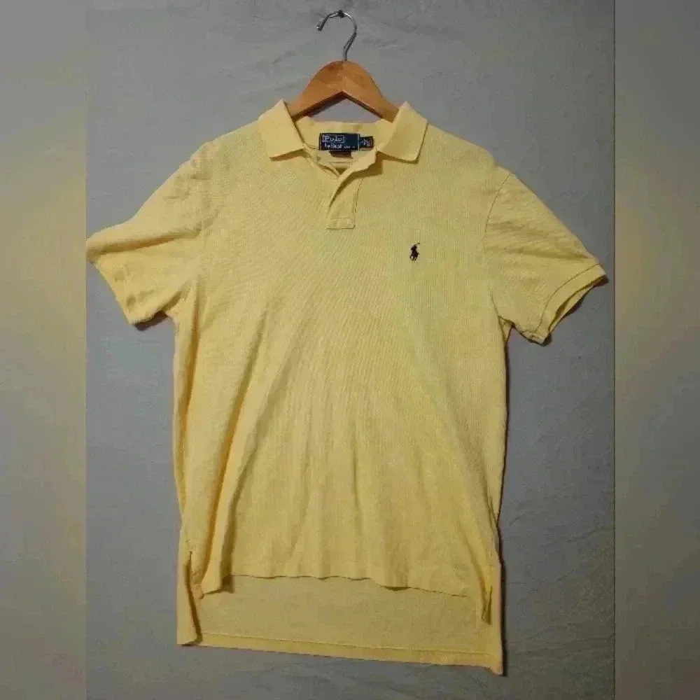 Polo Ralph Lauren Men's Medium Yellow w/ Navy Blue Logo Sz LPolo Shirt Preppy